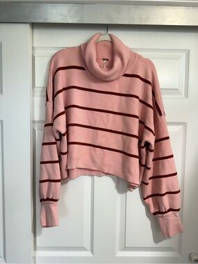 Free People Turtleneck Striped Pink Sweater